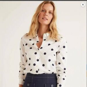 Boden White and Navy Polka Dot Button Down Shirt
